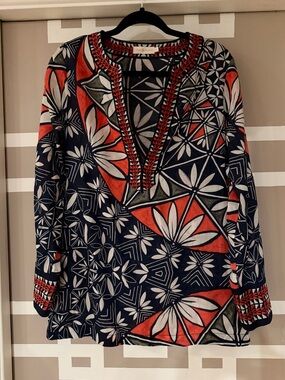 Tory Burch Navy, Red and White Printed Tunic